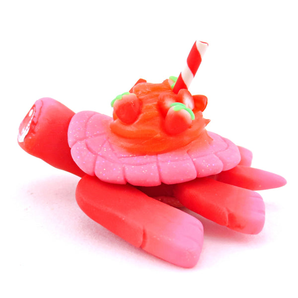 Strawberry Smoothie Turtle Figurine - Polymer Clay Food and Dessert Animals