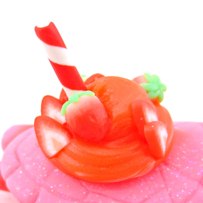 Strawberry Smoothie Turtle Figurine - Polymer Clay Food and Dessert Animals