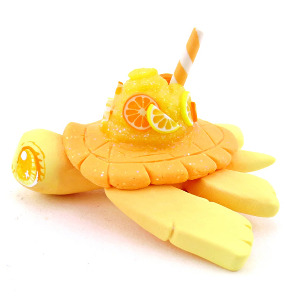 Lemon and Orange Citrus Smoothie Turtle Figurine - Polymer Clay Food and Dessert Animals