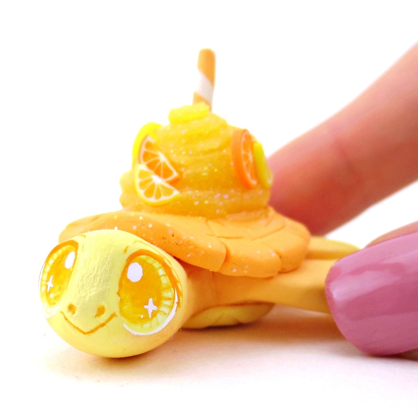 Lemon and Orange Citrus Smoothie Turtle Figurine - Polymer Clay Food and Dessert Animals