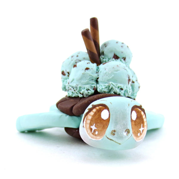 Mint Chocolate Chip Ice Cream Turtle Figurine - Polymer Clay Food and Dessert Animals