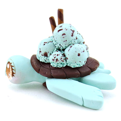 Mint Chocolate Chip Ice Cream Turtle Figurine - Polymer Clay Food and Dessert Animals