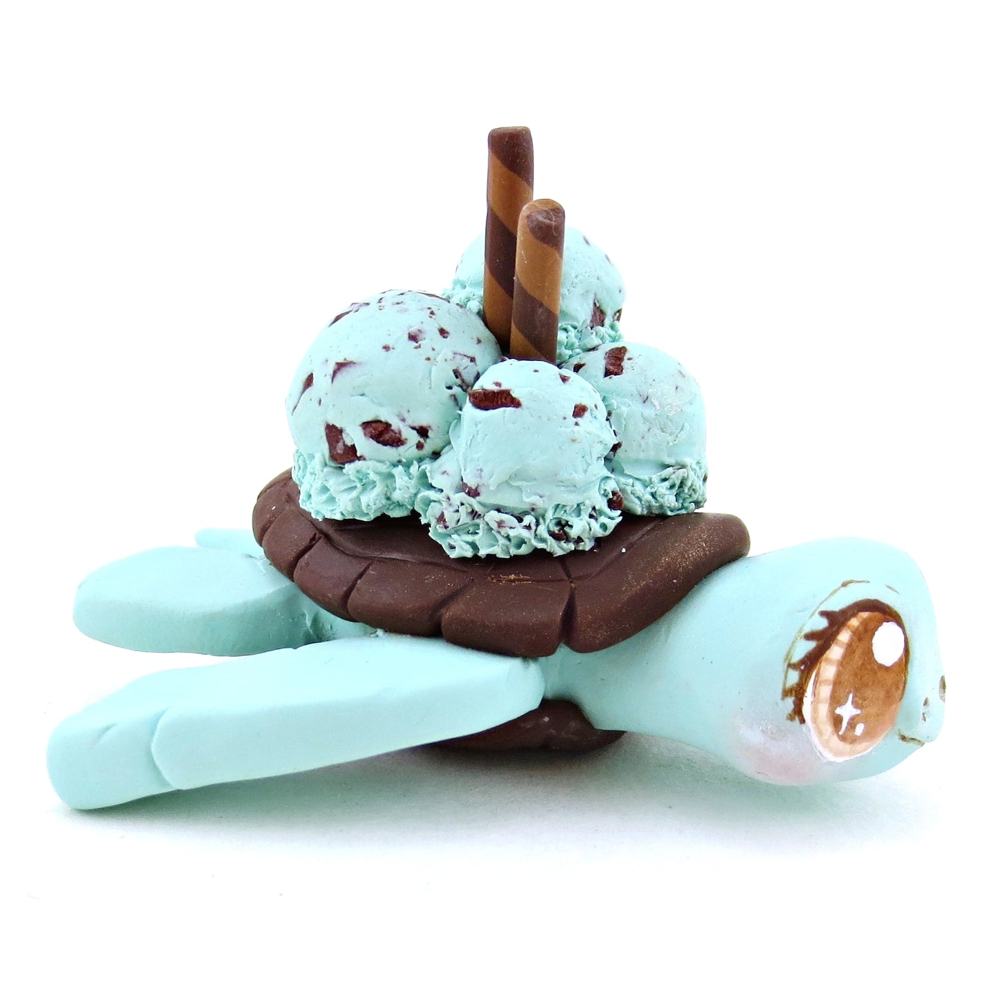 Mint Chocolate Chip Ice Cream Turtle Figurine - Polymer Clay Food and Dessert Animals