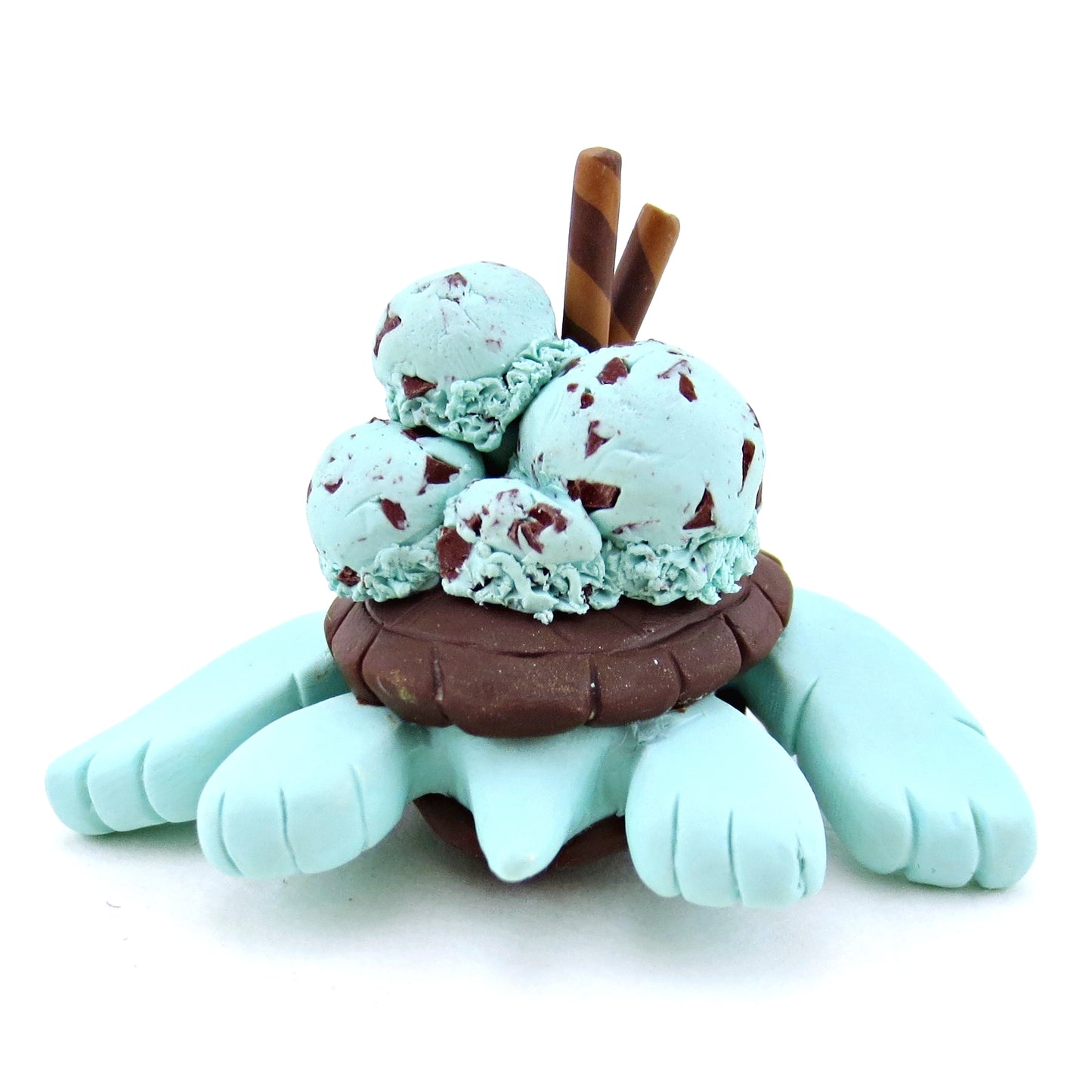 Mint Chocolate Chip Ice Cream Turtle Figurine - Polymer Clay Food and Dessert Animals