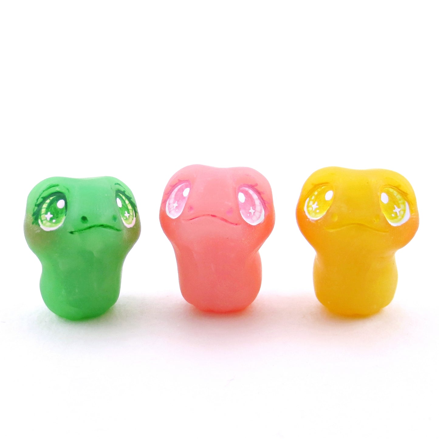 Yellow, Green, and Pink "Gummy" Frog Figurine Set - Polymer Clay Gummy Candy Collection