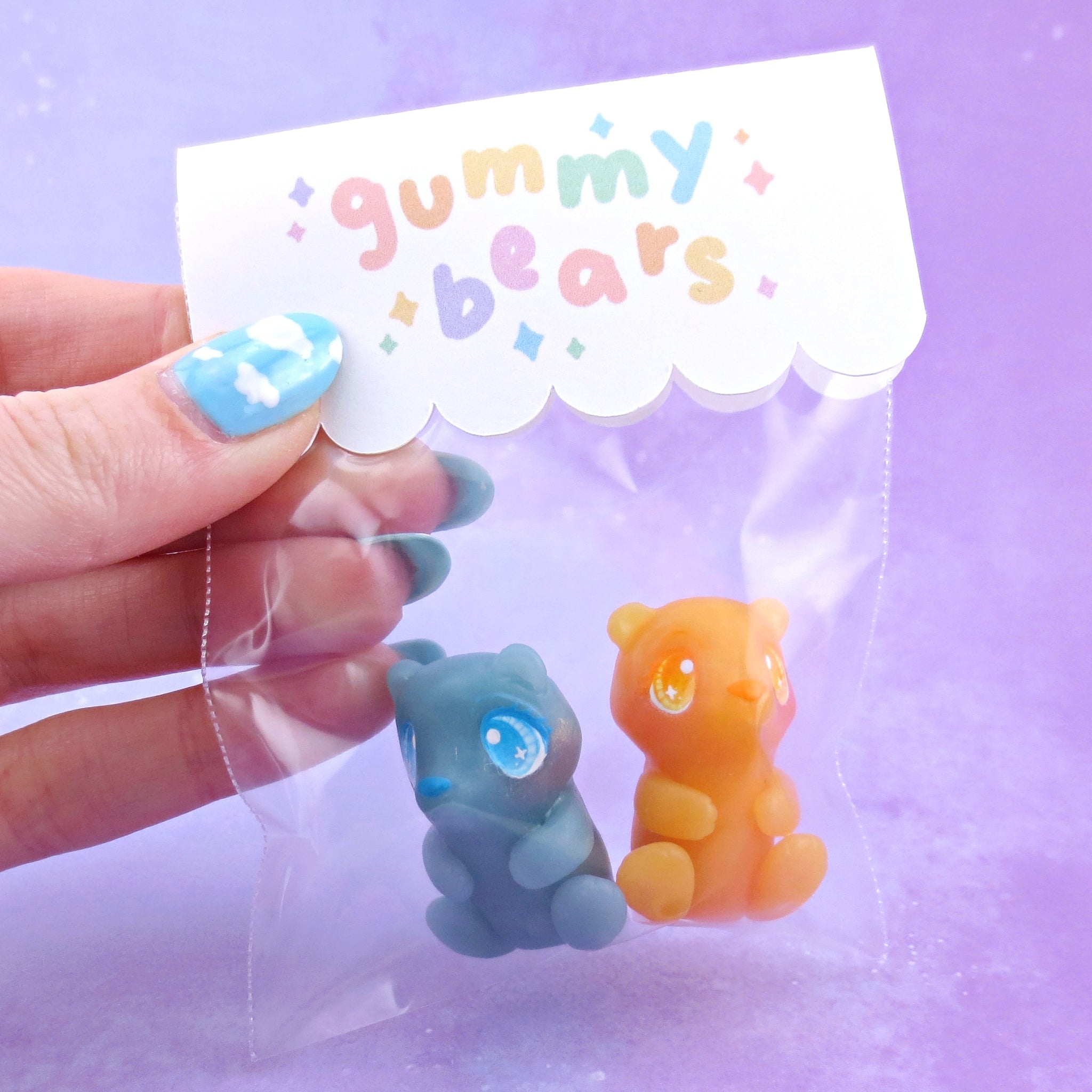 Orange and Blue Raspberry "Gummy" Bear Figurine Set - Polymer Clay Gummy Candy Collection