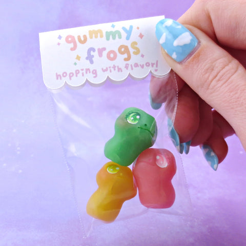 Yellow, Green, and Pink "Gummy" Frog Figurine Set - Polymer Clay Gummy Candy Collection