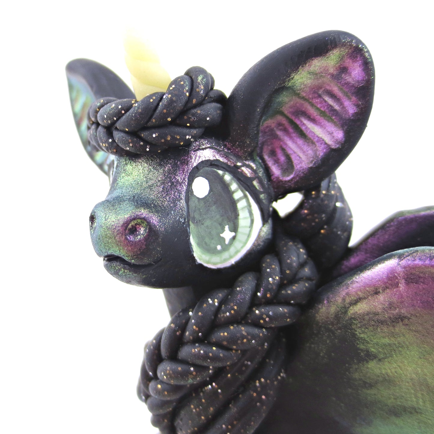 Lavender/Green Color-Shift Baticorn Figurine - Polymer Clay Halloween Animals