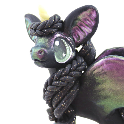 Lavender/Green Color-Shift Baticorn Figurine - Polymer Clay Halloween Animals