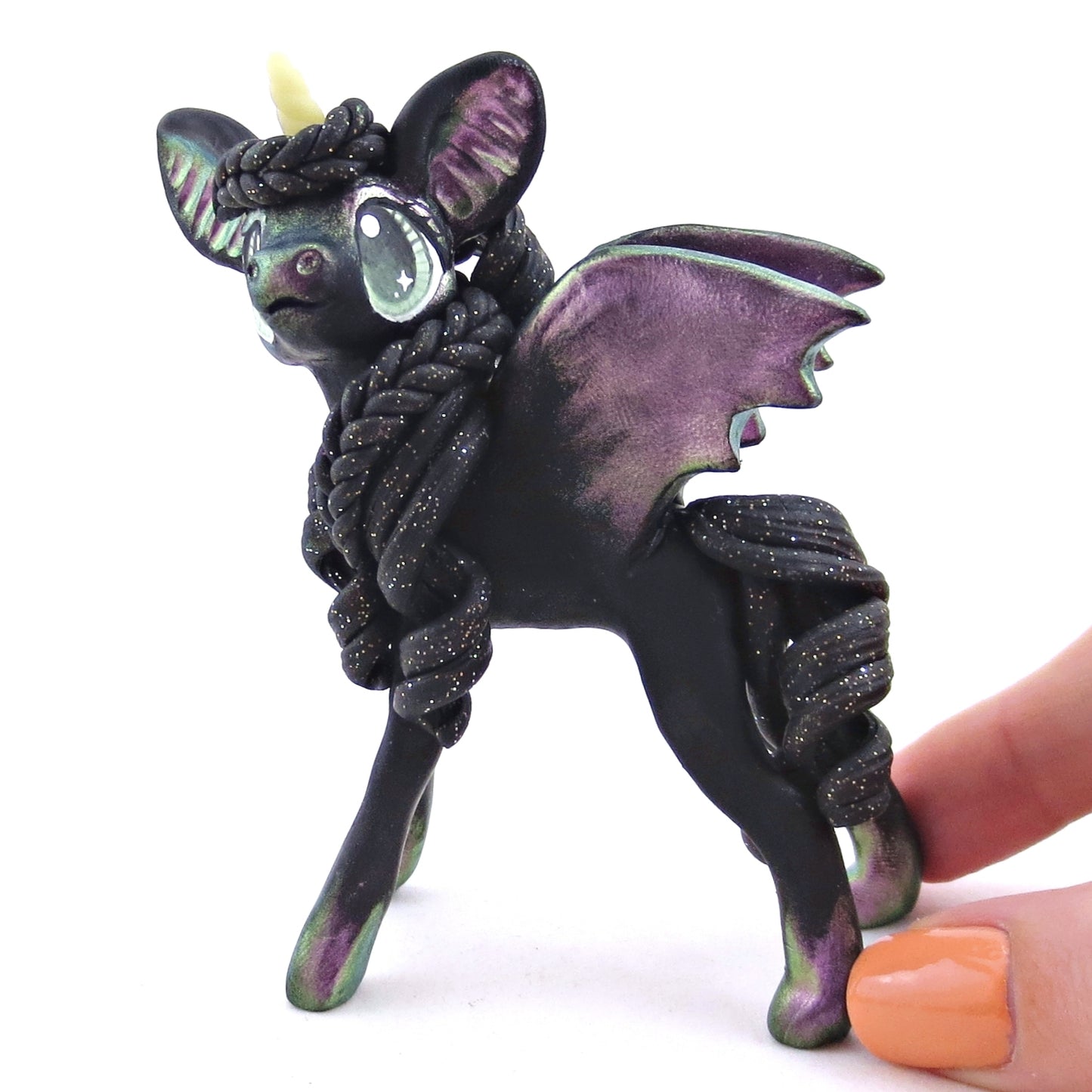 Lavender/Green Color-Shift Baticorn Figurine - Polymer Clay Halloween Animals