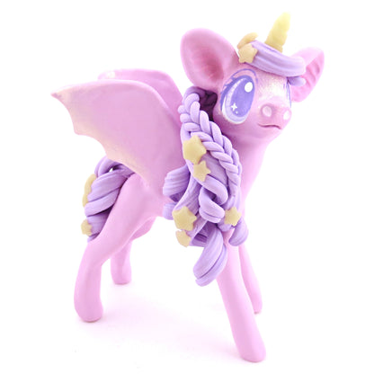 Pink and Purple Pastel Baticorn with Glow-in-the-Dark Stars - Polymer Clay Halloween Animals