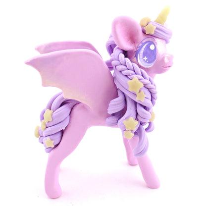 Pink and Purple Pastel Baticorn with Glow-in-the-Dark Stars - Polymer Clay Halloween Animals