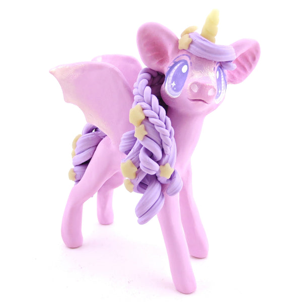 Pink and Purple Pastel Baticorn with Glow-in-the-Dark Stars - Polymer Clay Halloween Animals