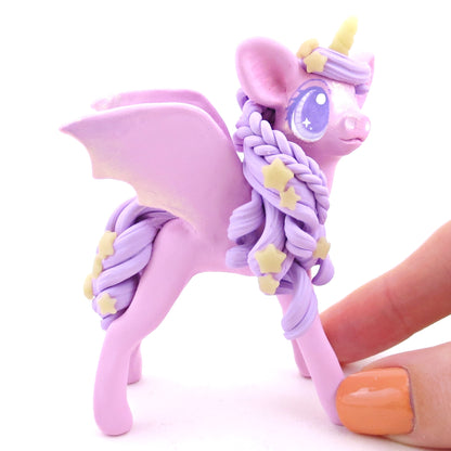 Pink and Purple Pastel Baticorn with Glow-in-the-Dark Stars - Polymer Clay Halloween Animals