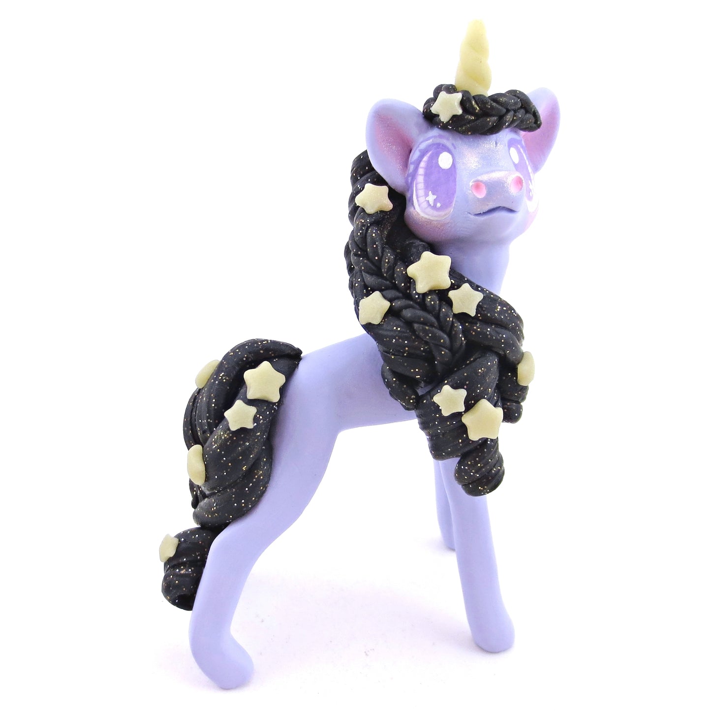 Glow-in-the-Dark Star Mane Unicorn Figurine - Polymer Clay Halloween Animals