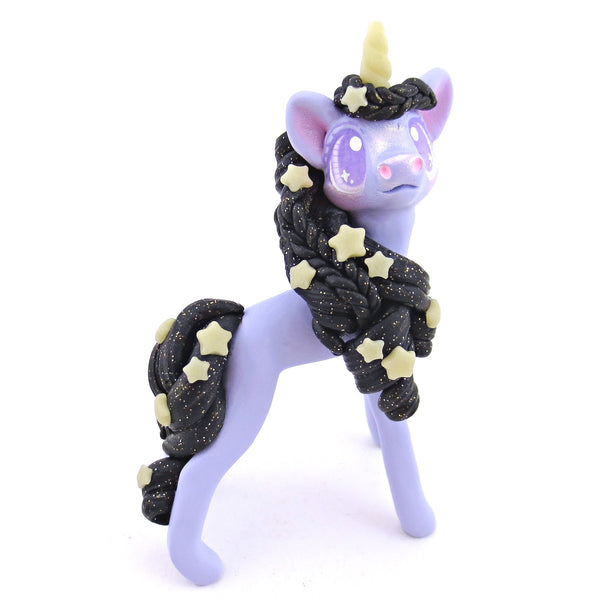 Glow-in-the-Dark Star Mane Unicorn Figurine - Polymer Clay Halloween Animals