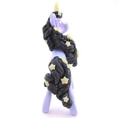 Glow-in-the-Dark Star Mane Unicorn Figurine - Polymer Clay Halloween Animals