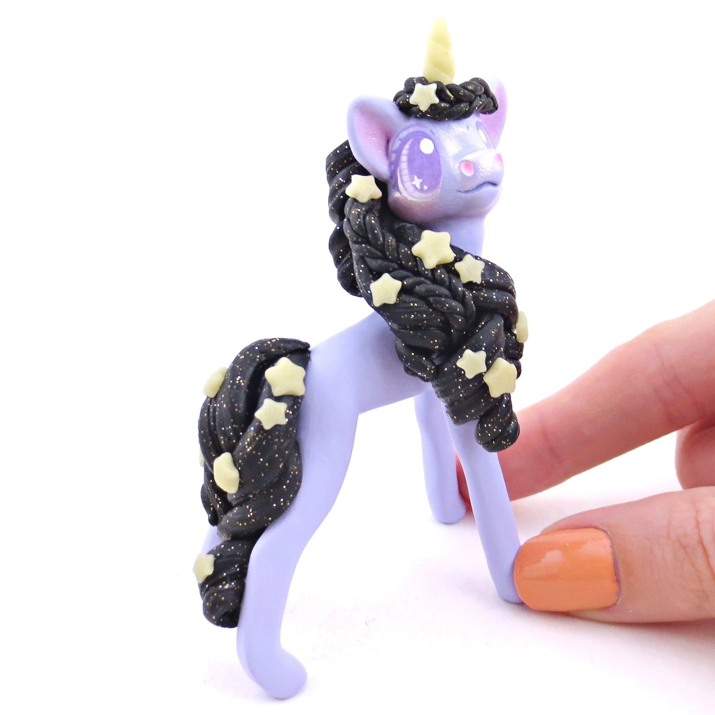 Glow-in-the-Dark Star Mane Unicorn Figurine - Polymer Clay Halloween Animals