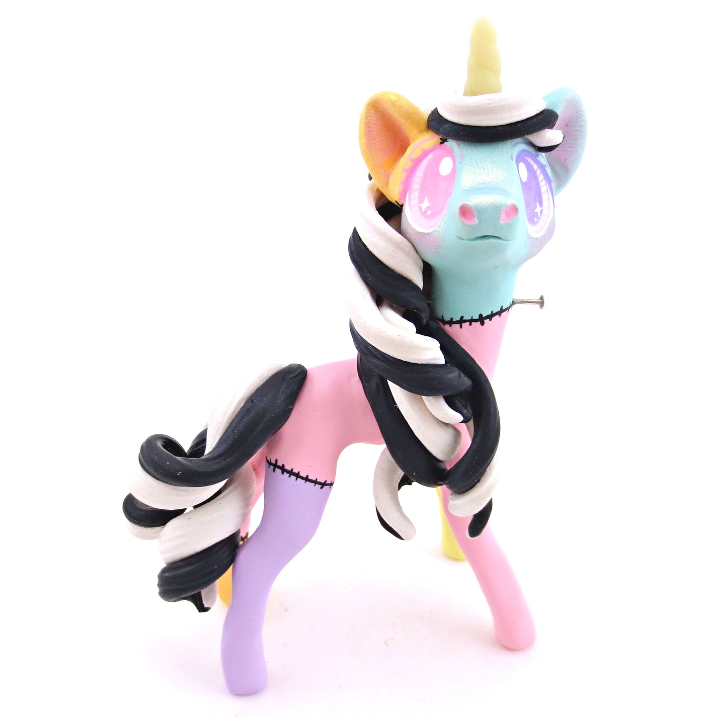 Frankenunicorn Pastel Patchwork Frankenstein Unicorn Figurine - Version 2 - Polymer Clay Halloween Animals