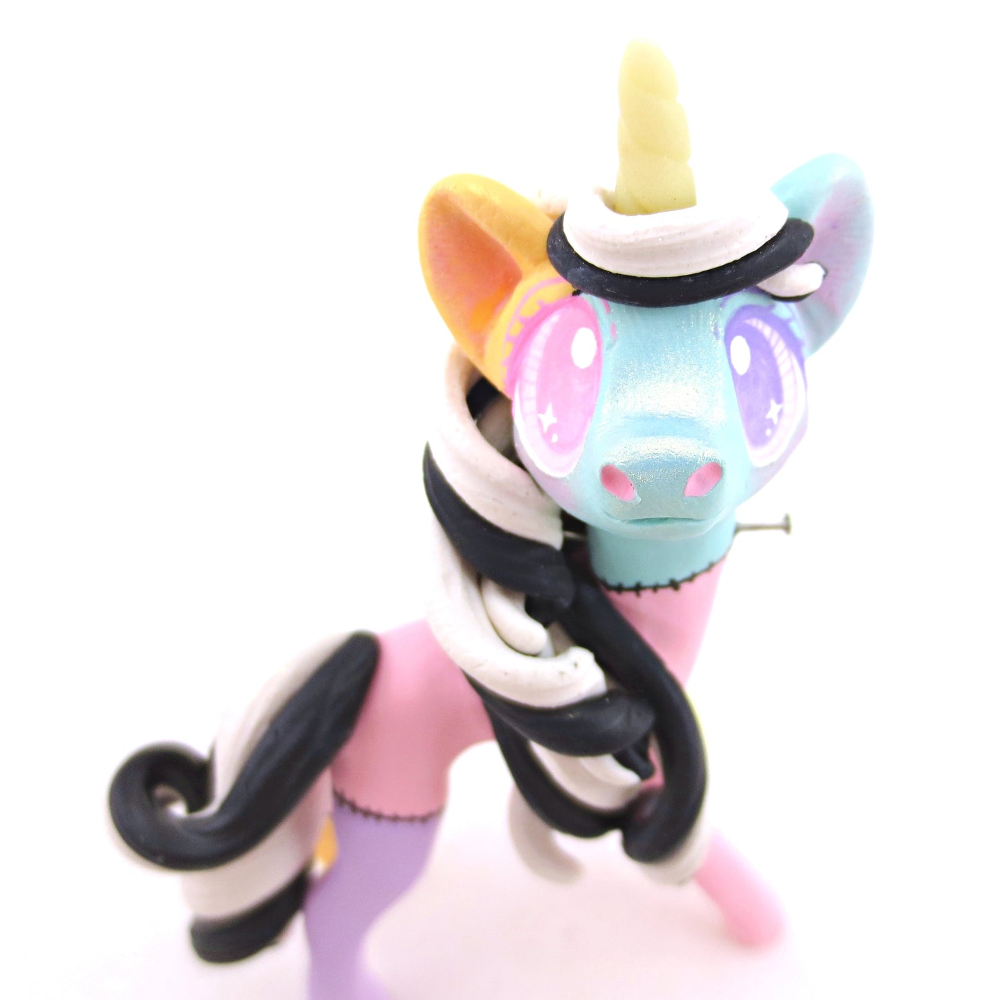 Frankenunicorn Pastel Patchwork Frankenstein Unicorn Figurine - Version 2 - Polymer Clay Halloween Animals