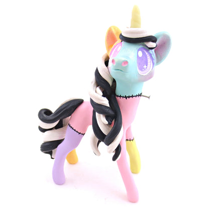 Frankenunicorn Pastel Patchwork Frankenstein Unicorn Figurine - Version 2 - Polymer Clay Halloween Animals