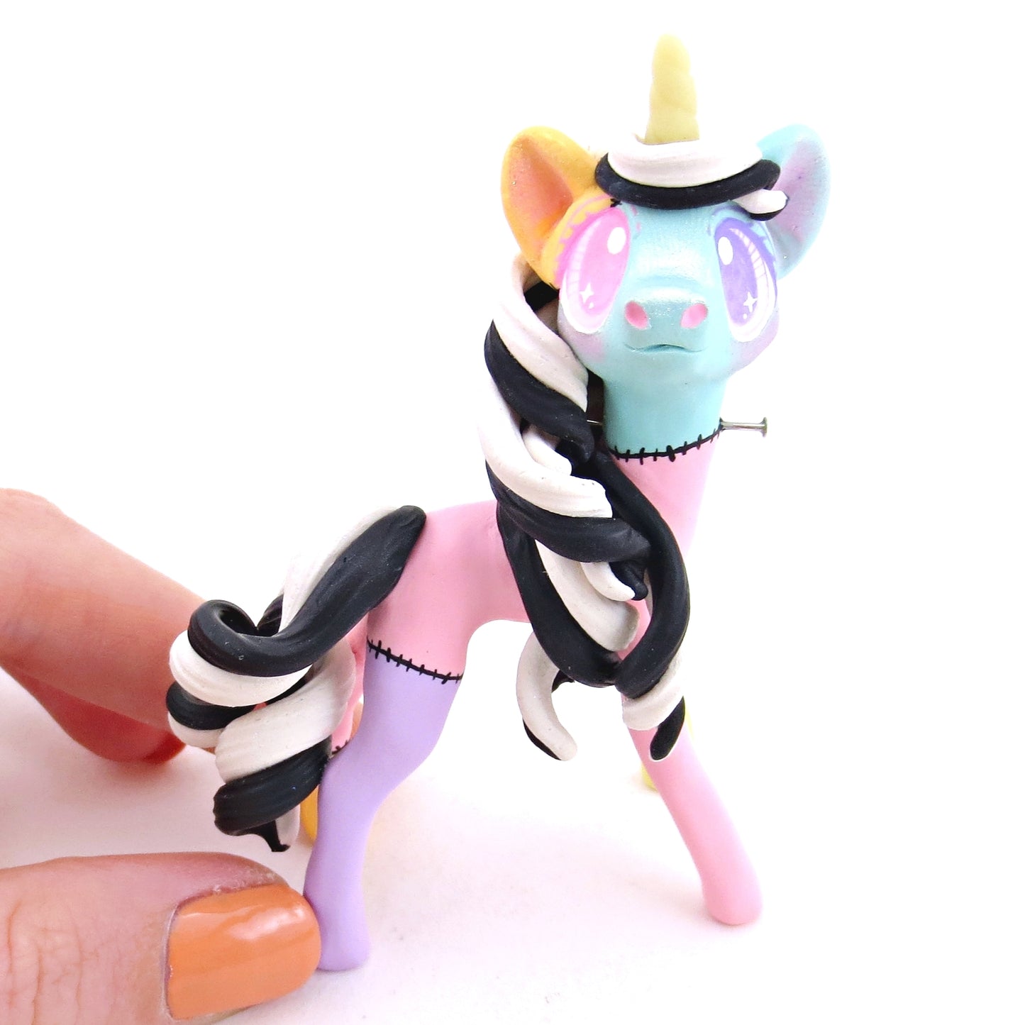 Frankenunicorn Pastel Patchwork Frankenstein Unicorn Figurine - Version 2 - Polymer Clay Halloween Animals