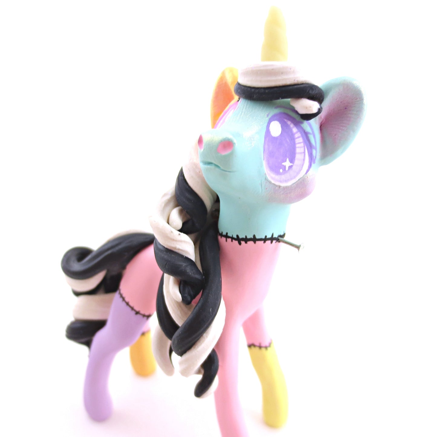 Frankenunicorn Pastel Patchwork Frankenstein Unicorn Figurine - Version 2 - Polymer Clay Halloween Animals