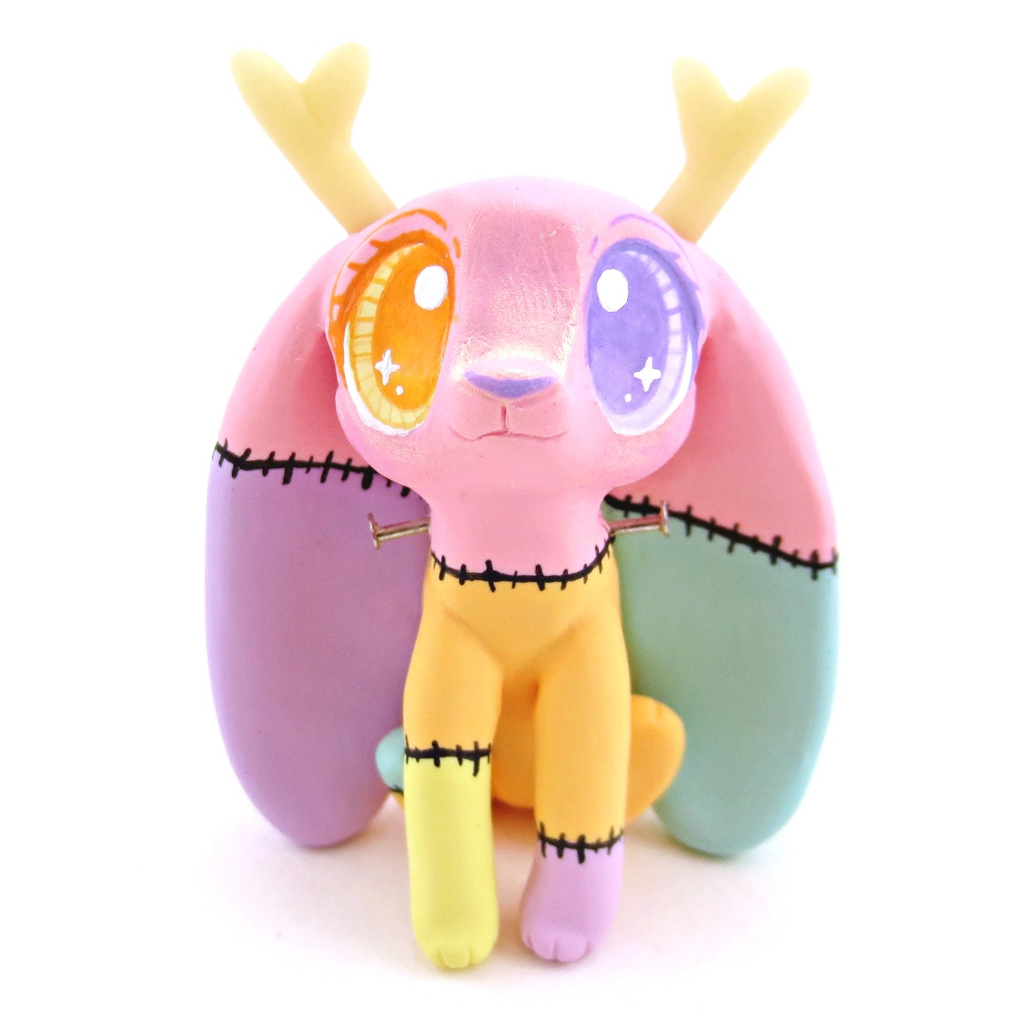 Frankenjackalope Pastel Patchwork Frankenstein Jackalope Figurine - Polymer Clay Halloween Animals