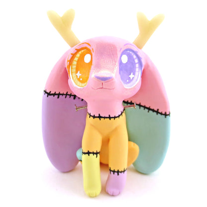 Frankenjackalope Pastel Patchwork Frankenstein Jackalope Figurine - Polymer Clay Halloween Animals