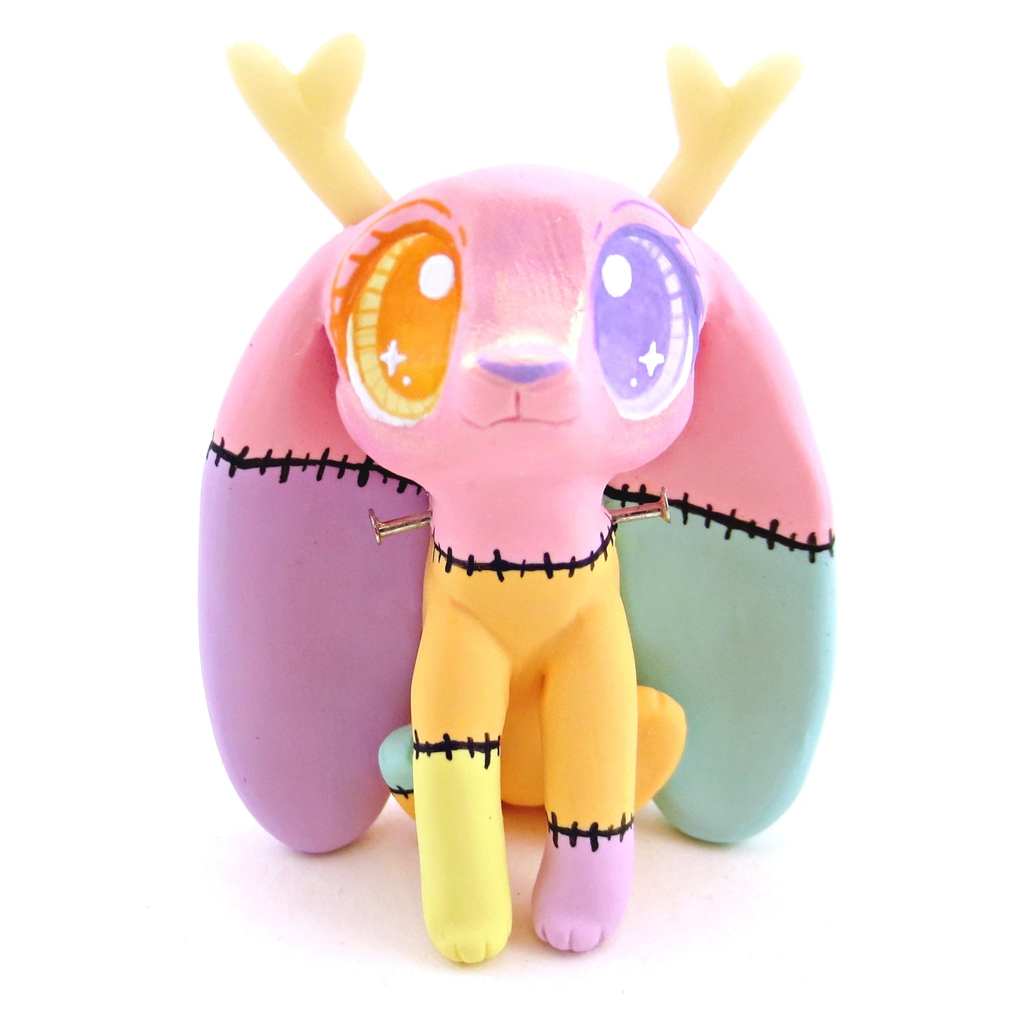 Frankenjackalope Pastel Patchwork Frankenstein Jackalope Figurine - Polymer Clay Halloween Animals