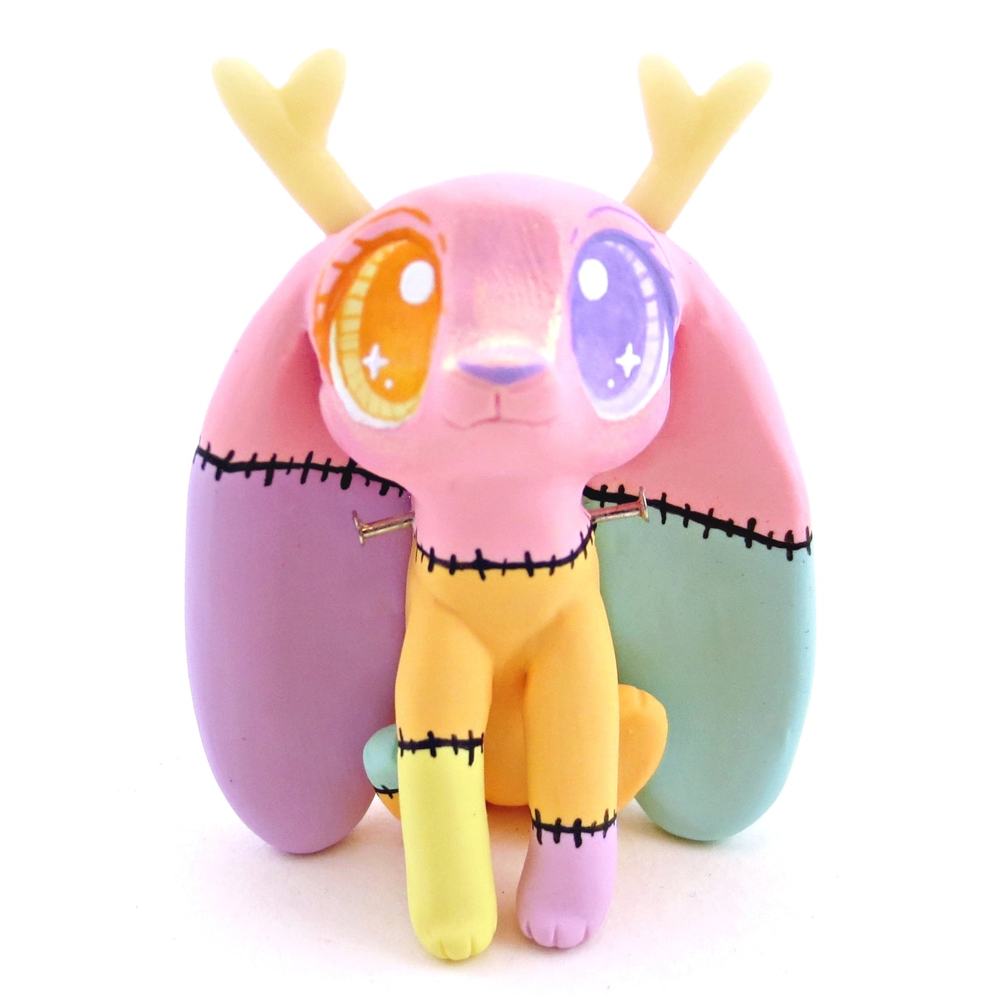 Frankenjackalope Pastel Patchwork Frankenstein Jackalope Figurine - Polymer Clay Halloween Animals