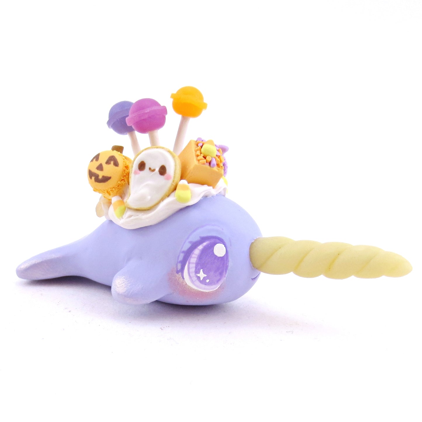 Purple/Blue Halloween Treat Dessert Narwhal Figurine - Polymer Clay Halloween Animals