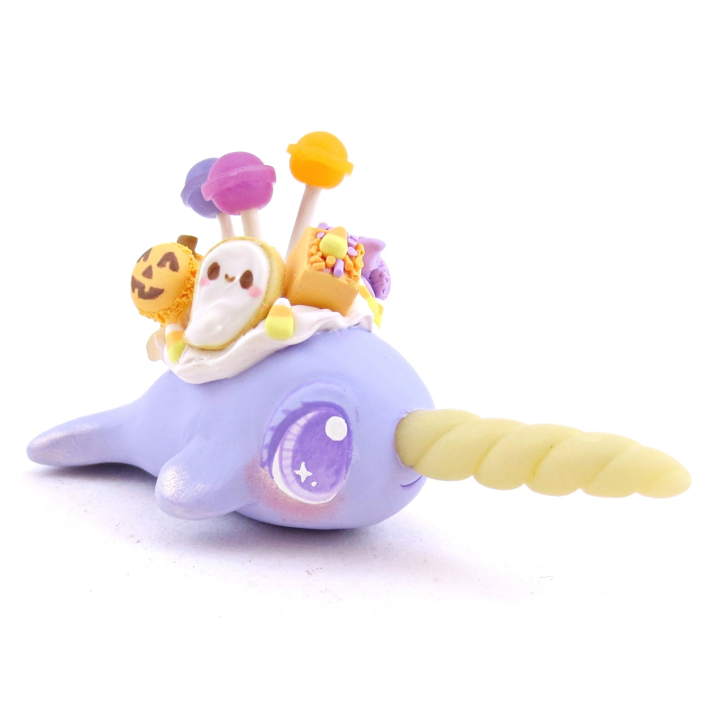 Purple/Blue Halloween Treat Dessert Narwhal Figurine - Polymer Clay Halloween Animals