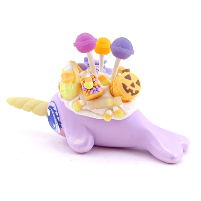 Purple Halloween Treat Dessert Narwhal Figurine - Polymer Clay Halloween Animals