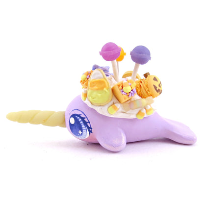 Purple Halloween Treat Dessert Narwhal Figurine - Polymer Clay Halloween Animals