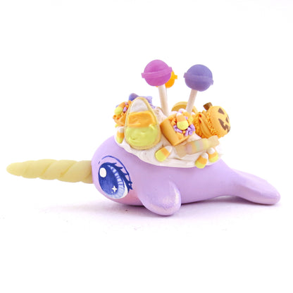 Purple Halloween Treat Dessert Narwhal Figurine - Polymer Clay Halloween Animals