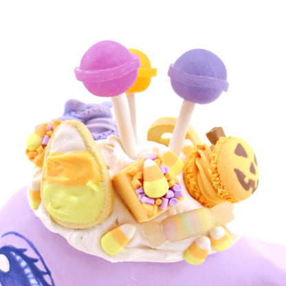 Purple Halloween Treat Dessert Narwhal Figurine - Polymer Clay Halloween Animals