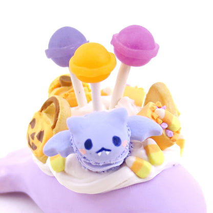 Purple Halloween Treat Dessert Narwhal Figurine - Polymer Clay Halloween Animals