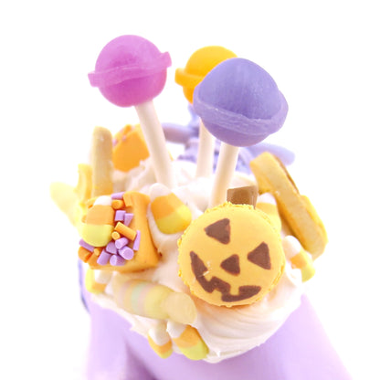 Purple Halloween Treat Dessert Narwhal Figurine - Polymer Clay Halloween Animals