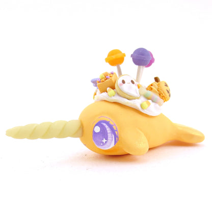 Orange Halloween Treat Dessert Narwhal Figurine - Polymer Clay Halloween Animals