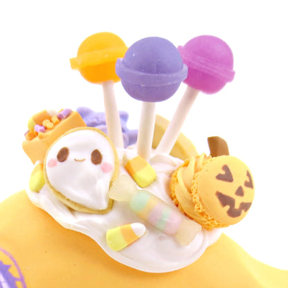 Orange Halloween Treat Dessert Narwhal Figurine - Polymer Clay Halloween Animals