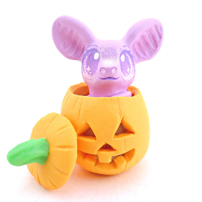 Bat in a Jack O' Lantern Pumpkin Figurine - Polymer Clay Halloween Animals