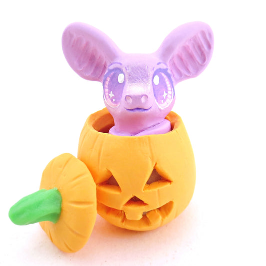 Bat in a Jack O' Lantern Pumpkin Figurine - Polymer Clay Halloween Animals