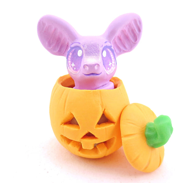 Bat in a Jack O' Lantern Pumpkin Figurine - Polymer Clay Halloween Animals