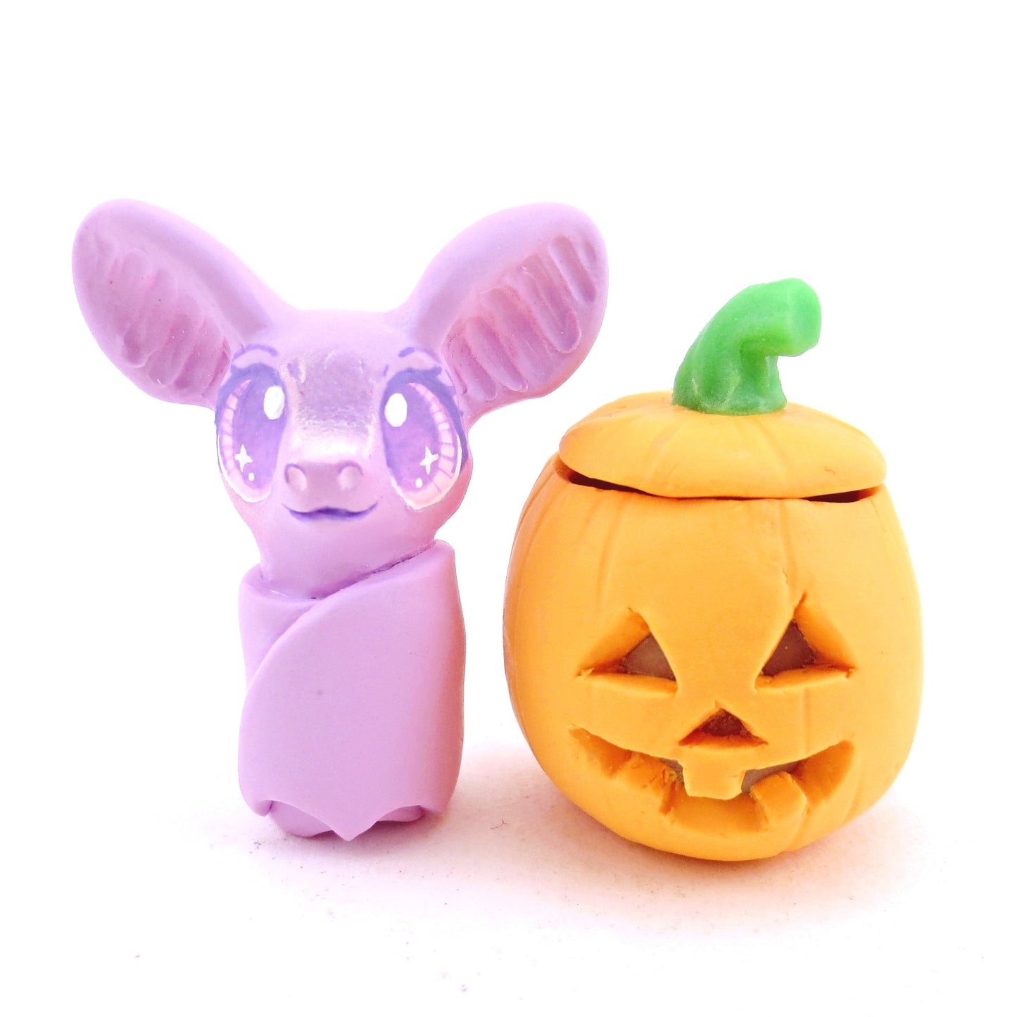 Bat in a Jack O' Lantern Pumpkin Figurine - Polymer Clay Halloween Animals