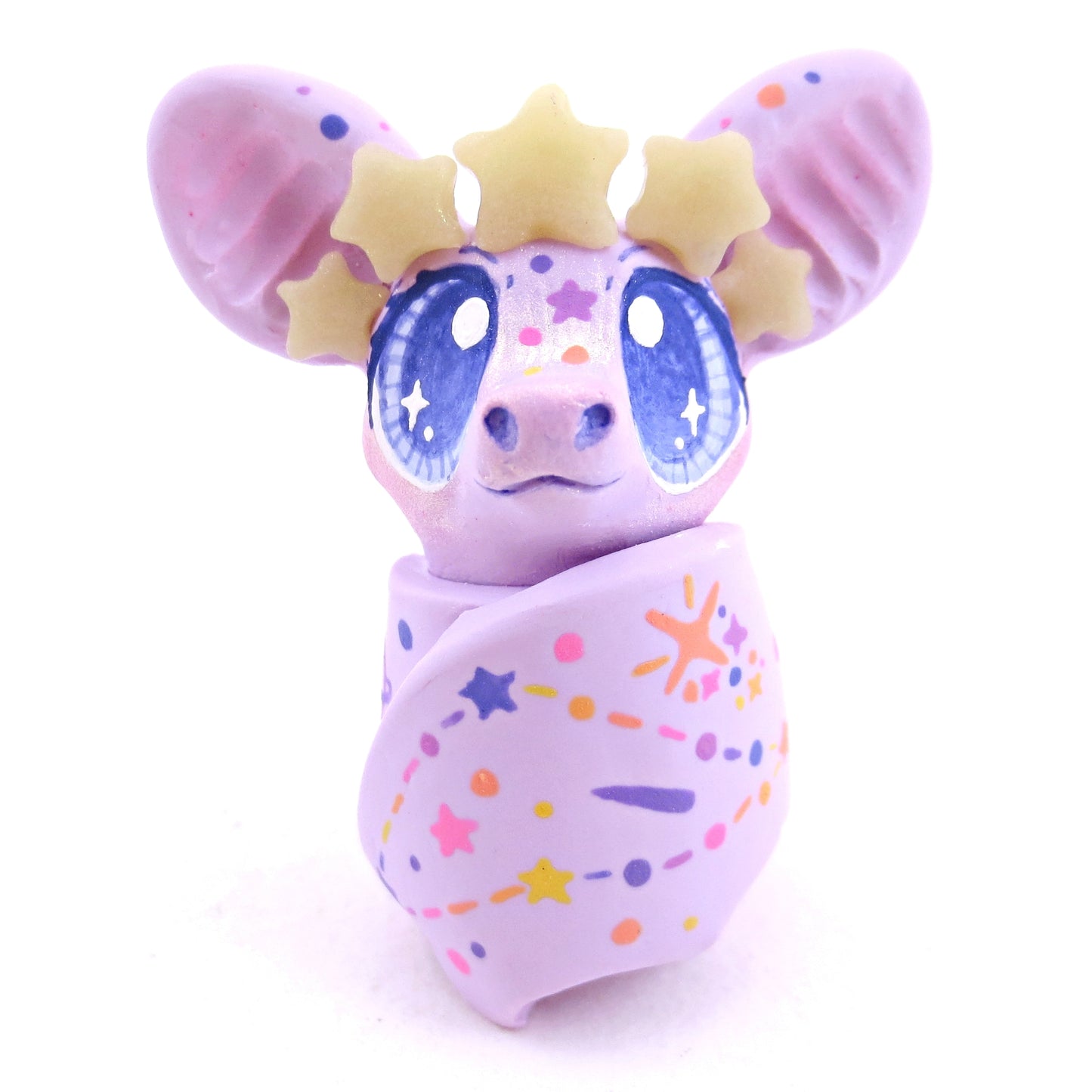 Constellation Glow-in-the-Dark Star Crown Pastel Purple Bat Figurine - Polymer Clay Halloween Animals