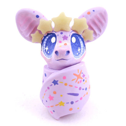 Constellation Glow-in-the-Dark Star Crown Pastel Purple Bat Figurine - Polymer Clay Halloween Animals