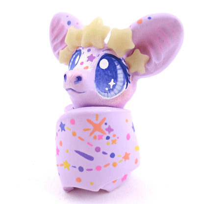 Constellation Glow-in-the-Dark Star Crown Pastel Purple Bat Figurine - Polymer Clay Halloween Animals