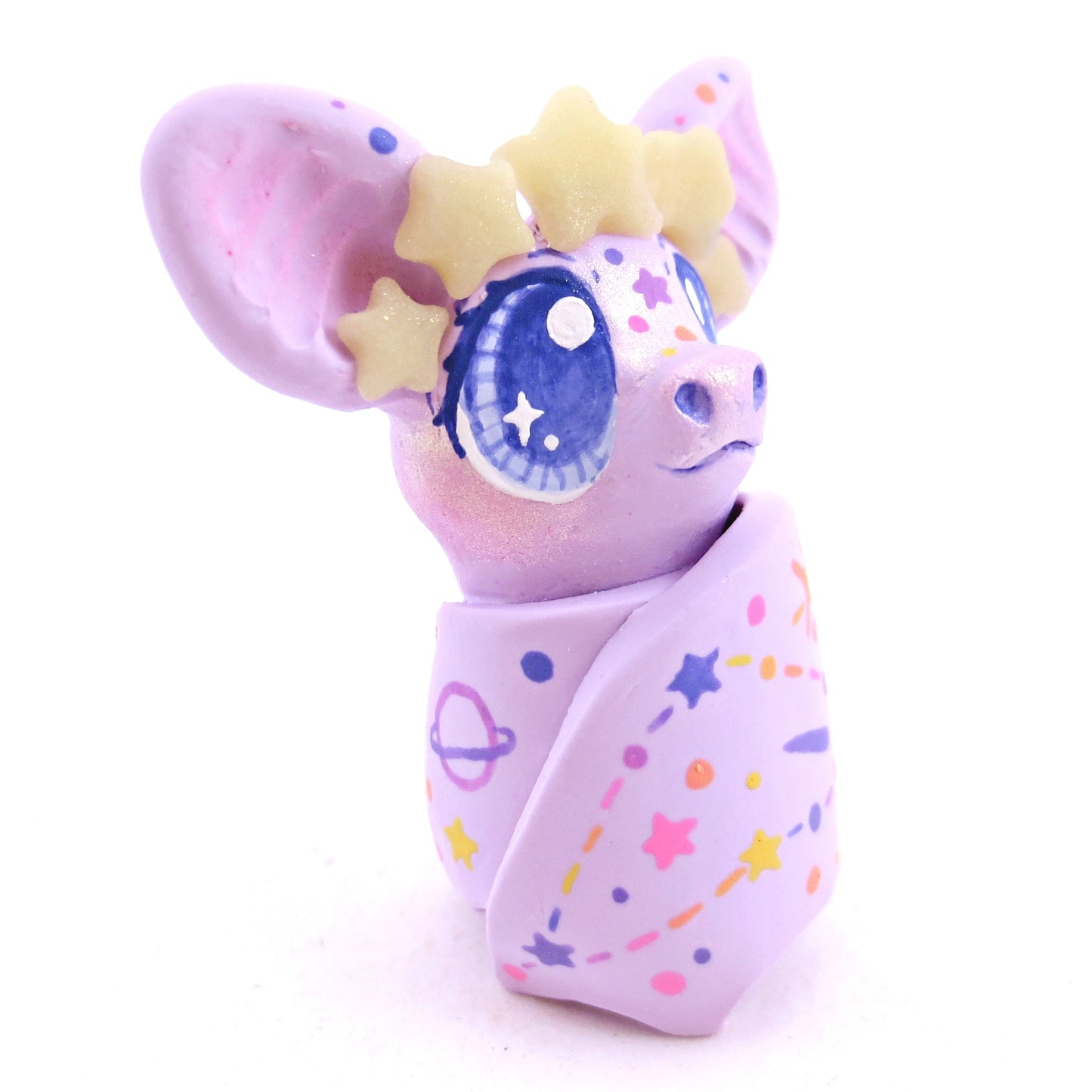 Constellation Glow-in-the-Dark Star Crown Pastel Purple Bat Figurine - Polymer Clay Halloween Animals