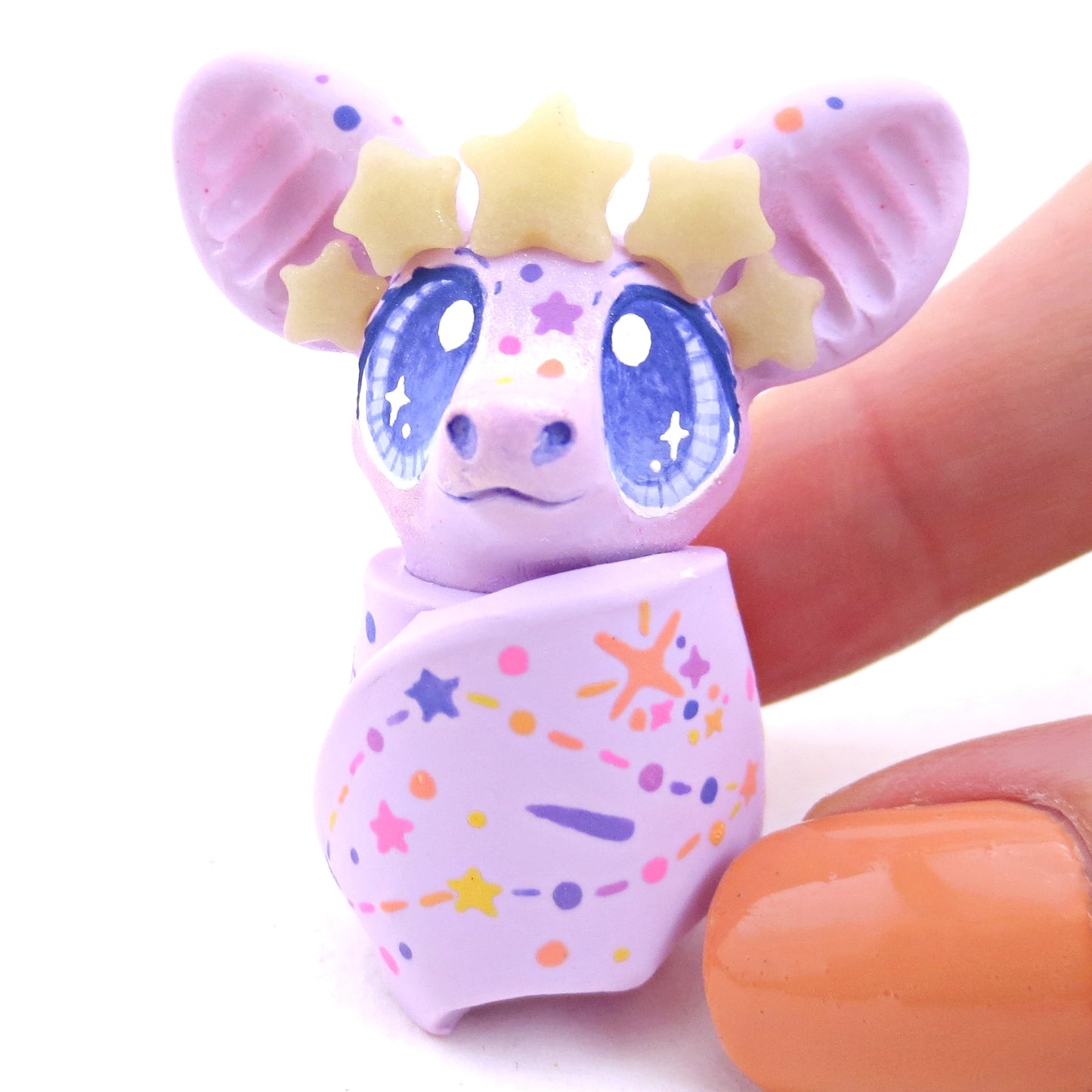 Constellation Glow-in-the-Dark Star Crown Pastel Purple Bat Figurine - Polymer Clay Halloween Animals